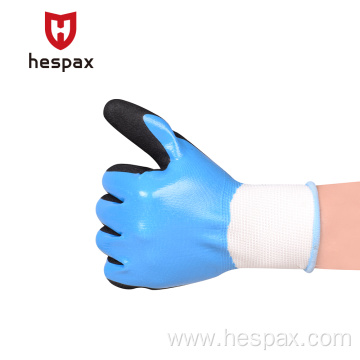 Hespax Double Dipped Nitrile Sandy Waterproof Oilfield Glove